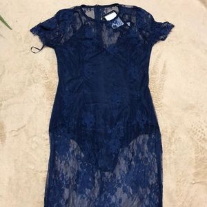 Missguided Navy Blue Midi Lace Dress